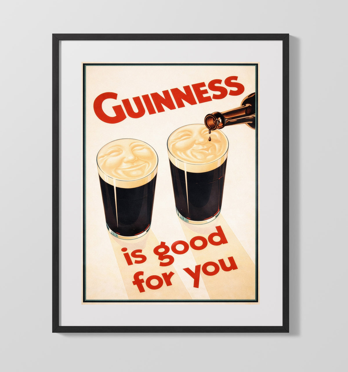 Guinness Is Good for You - Two Smiling Pints 16x20 Gallery Frame vintage Guinness beer poster wall art