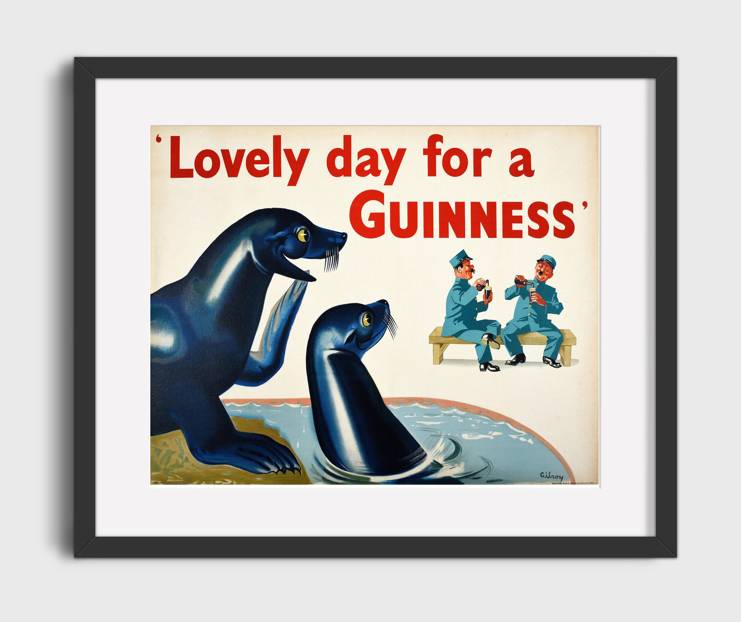 Guinness Lovely Day for a Guinness - Seals 16x20 Gallery Frame vintage Guinness beer poster wall art