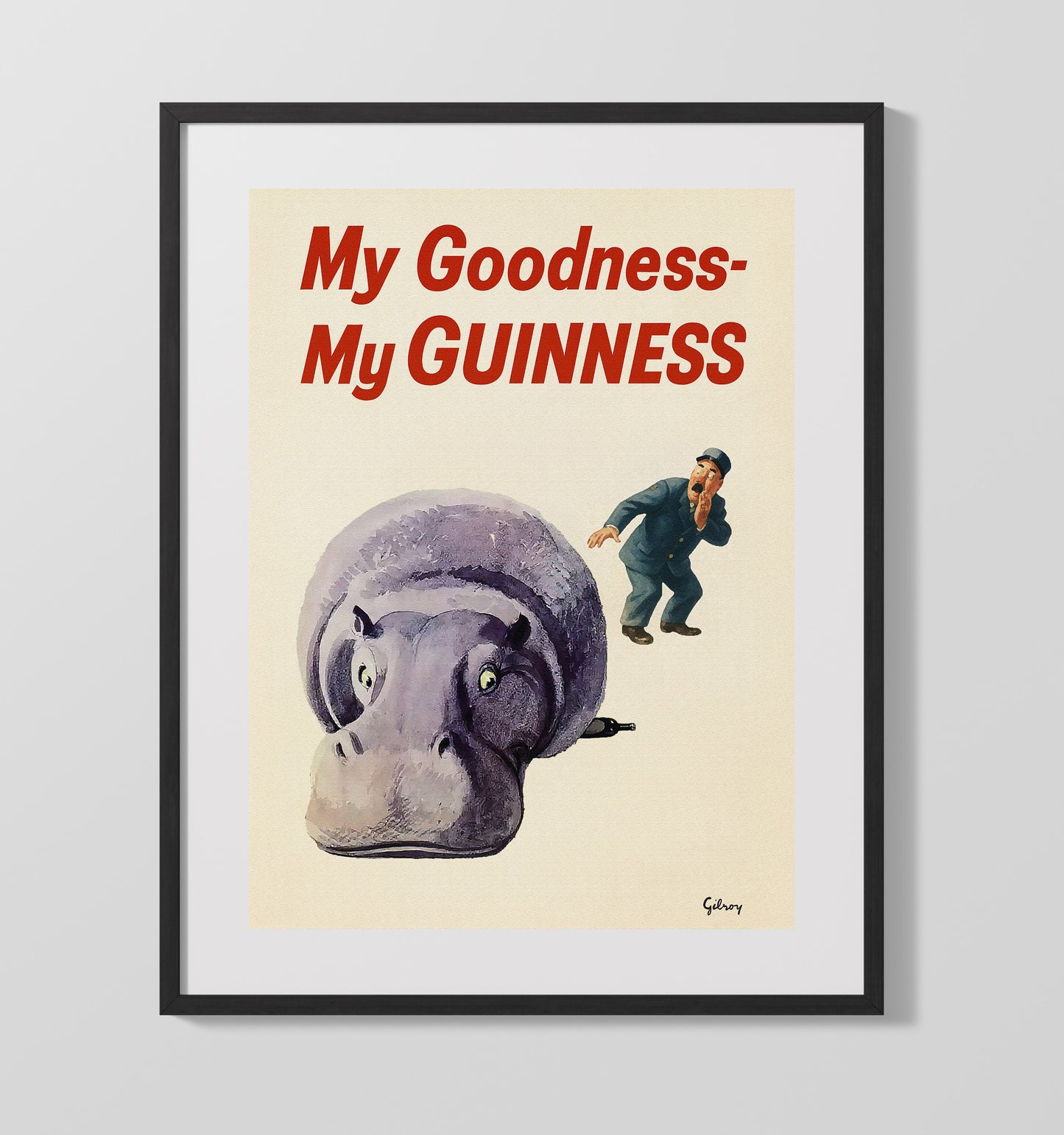 Guinness My Goodness, My Guinness - Hippopotamus 16x20 Gallery Frame vintage Guinness beer poster wall art