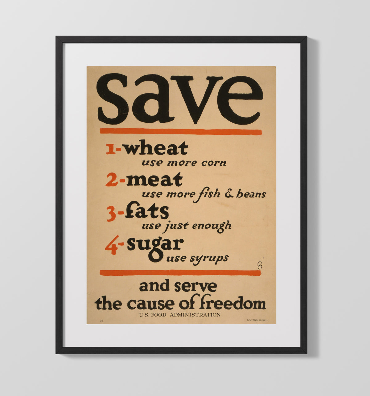 Save Wheat Meat Fats Sugar 16x20 Gallery Frame health and safety poster wall art