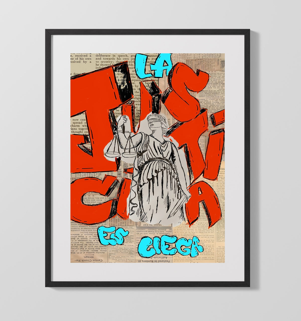 Anti-Corporate Protest Poster - Lady Justice Tax Cut Critique Collage 16x20 Gallery Frame history wall art
