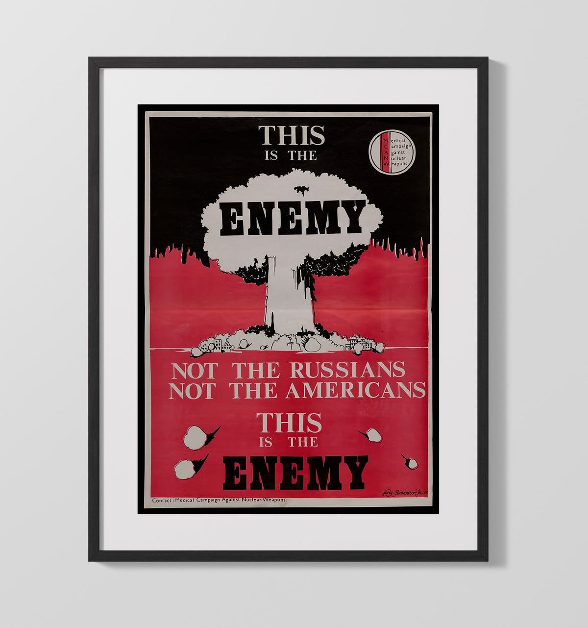 Anti-Nuclear Poster - This Is the Enemy Mushroom Cloud Protest Design 16x20 Gallery Frame history wall art