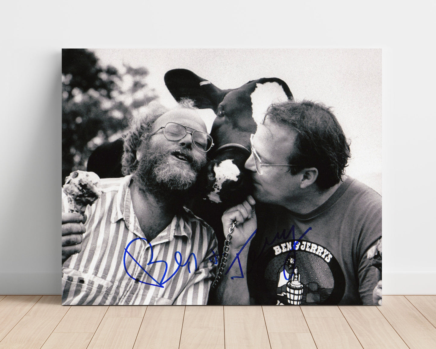 Historical - Ben Cohen And Jerry Greenfield - Founders Portrait With Cow - Landscape History Wall Art