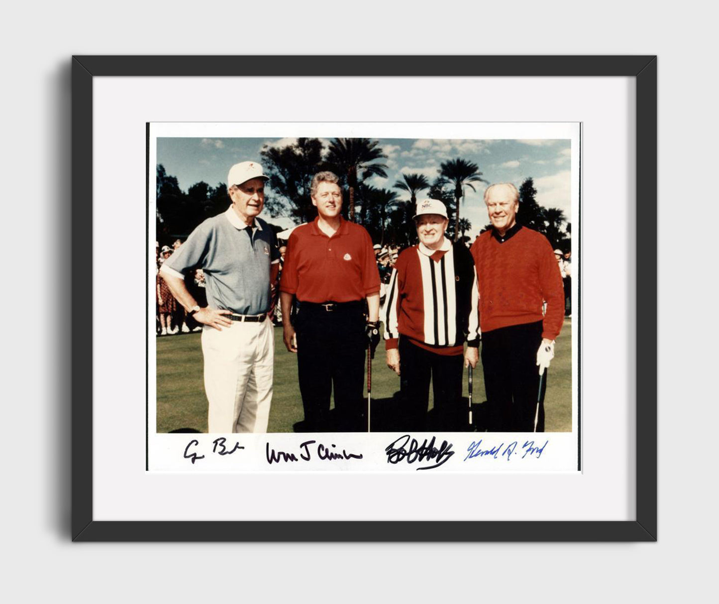 Bob Hope with George H. W. Bush, Bill Clinton and Gerald Ford - Presidents Golf Gathering 16x20 Gallery Frame history wall art