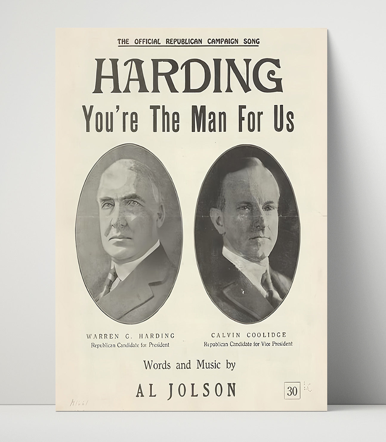 Historical - Campaign Poster - Harding Youre The Man For Us Republican Song History Wall Art