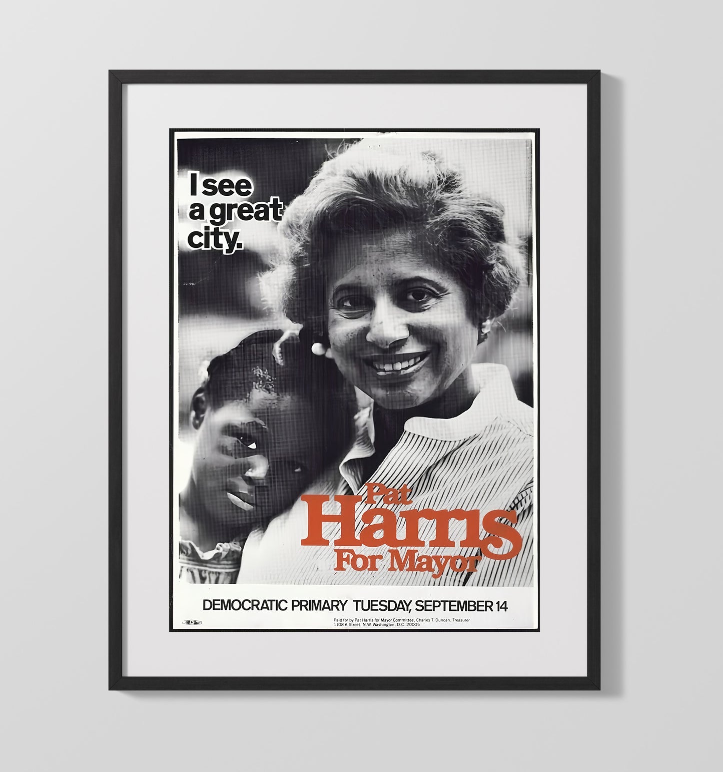 Campaign Poster - Pat Harris for Mayor City Leadership 16x20 Gallery Frame history wall art