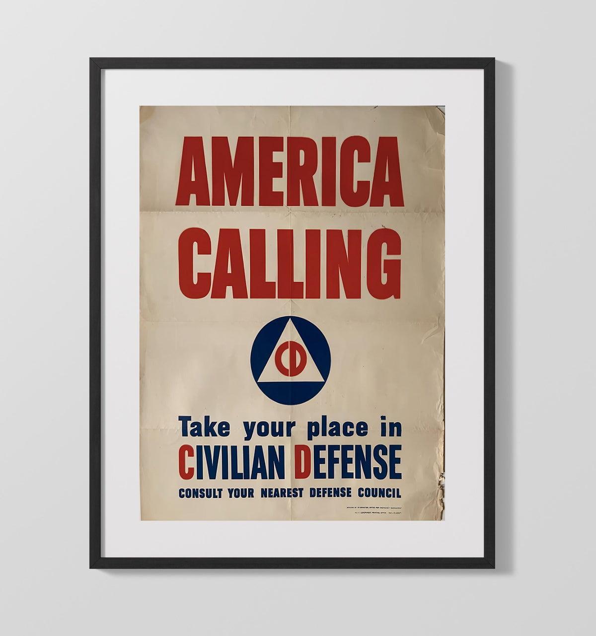 Civil Defense Poster - America Calling Civilian Defense Recruitment 16x20 Gallery Frame history wall art