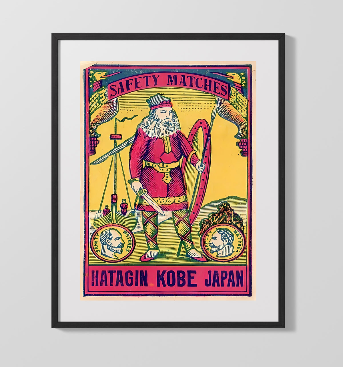 Commercial Political Satire - Safety Matches Advertising Samurai Motif Kobe Japan 16x20 Gallery Frame history wall art