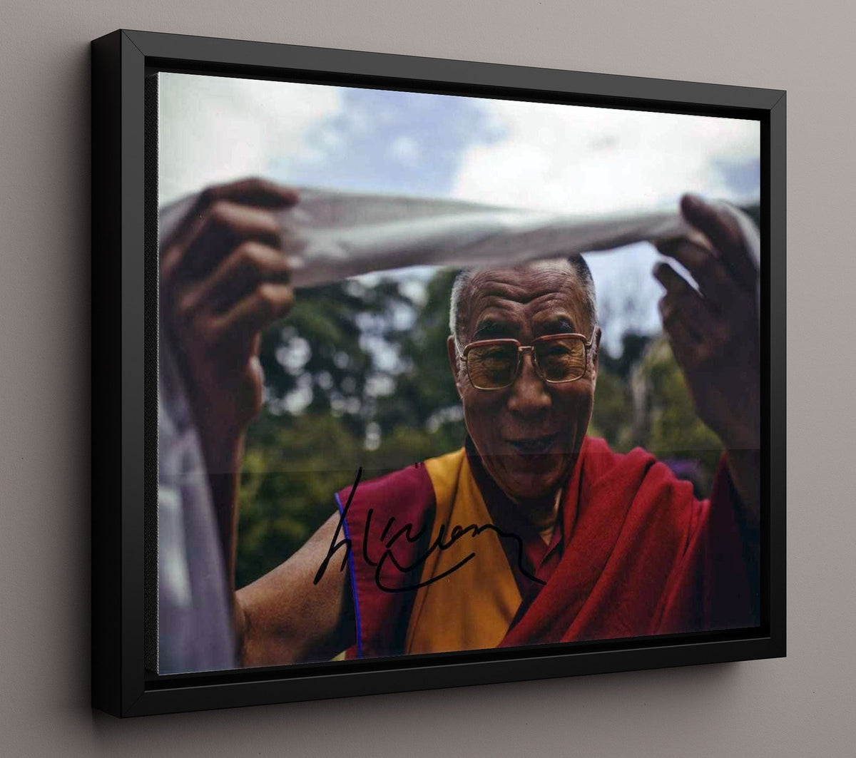 Dalai Lama - Holding Prayer Scarf 8x10 Framed Canvas history wall art