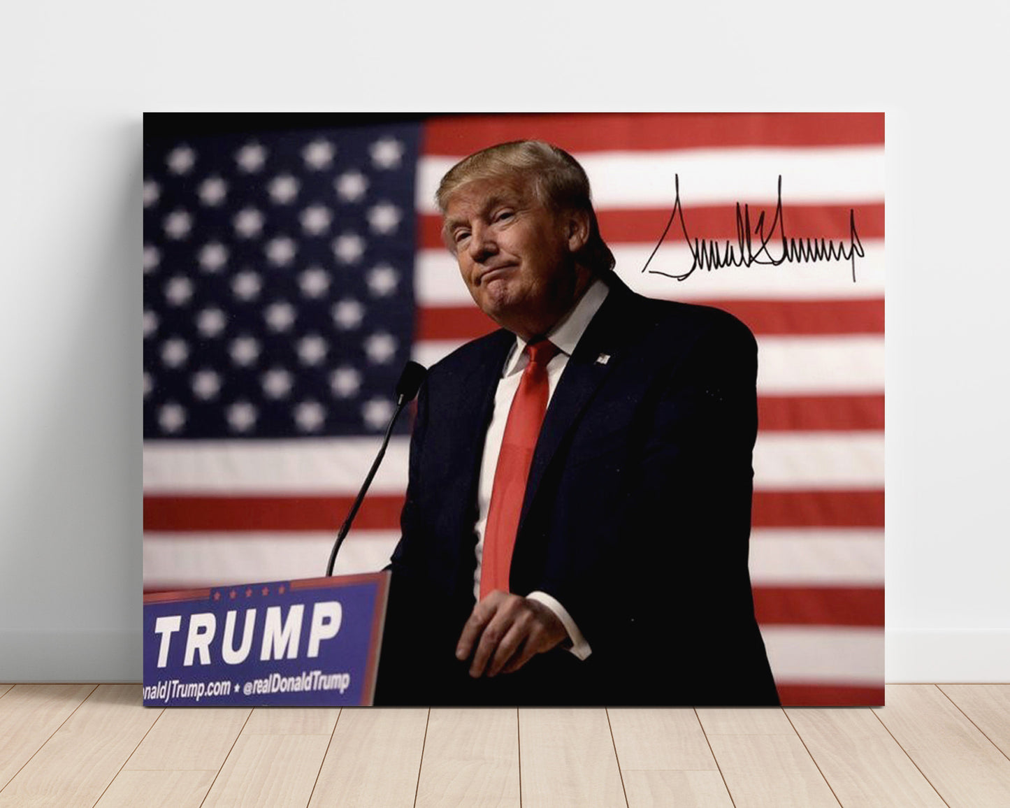 Historical - Donald Trump - Campaign Podium Speech With American Flag - Landscape History Wall Art