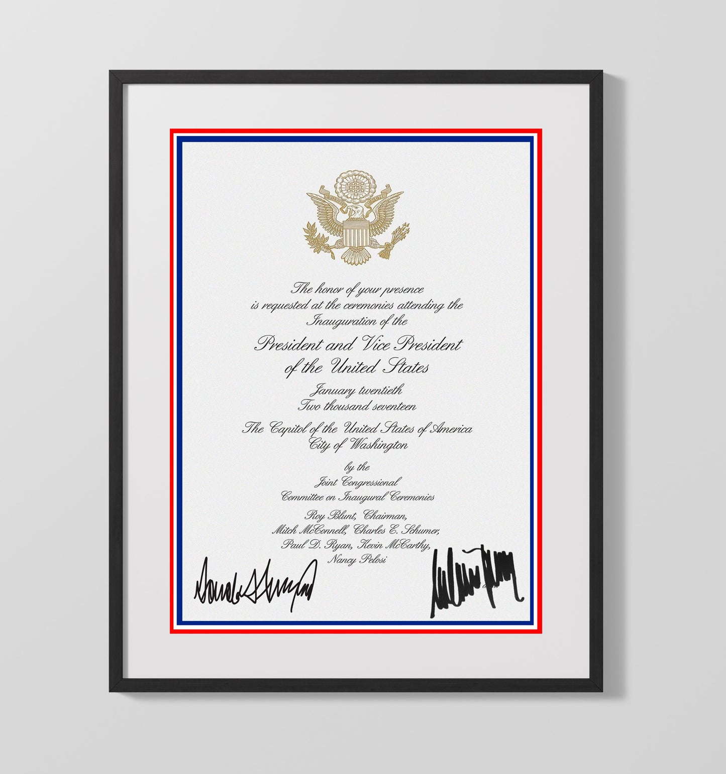 Donald Trump and Melania Trump - Inaugural Invitation Print 2017 16x20 Gallery Frame history wall art