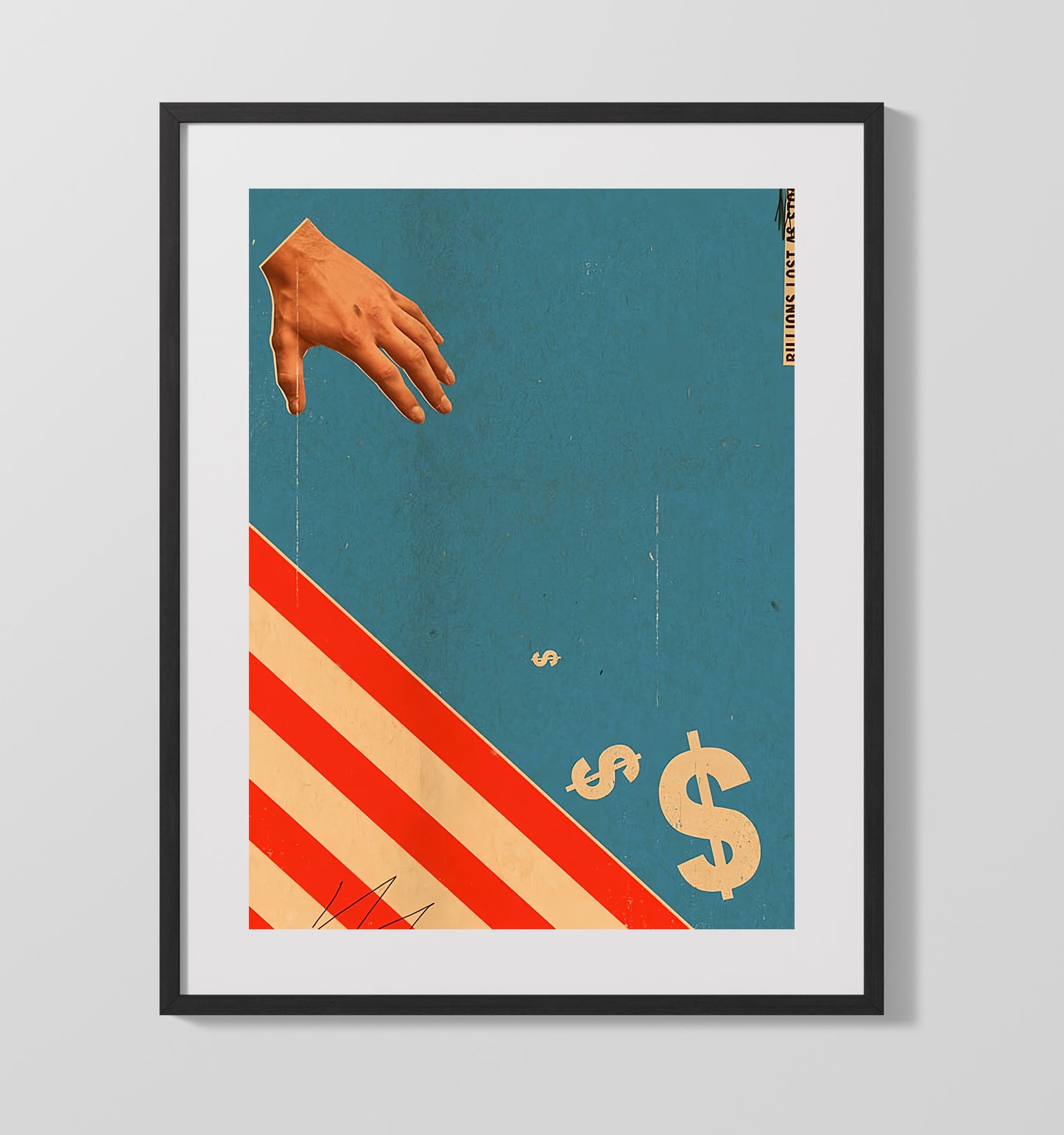 Economic Commentary Poster - Hand Reaching Dollar Symbol Minimalist Design 16x20 Gallery Frame history wall art