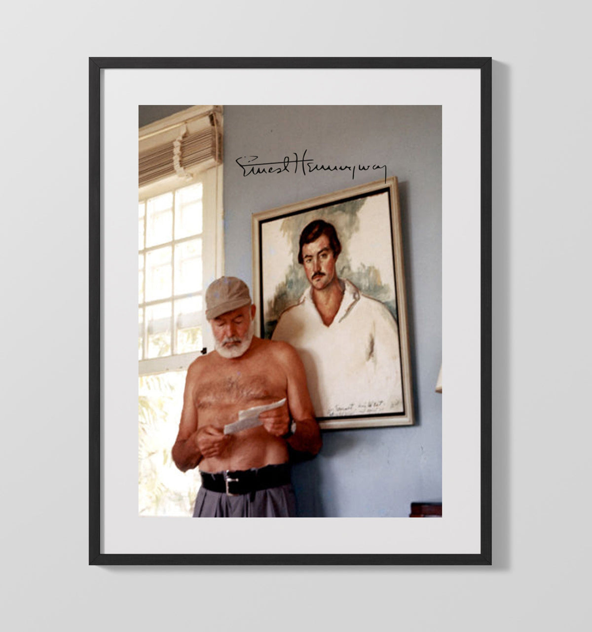 Ernest Hemingway - Reading Beside Self 1950s 16x20 Gallery Frame history wall art