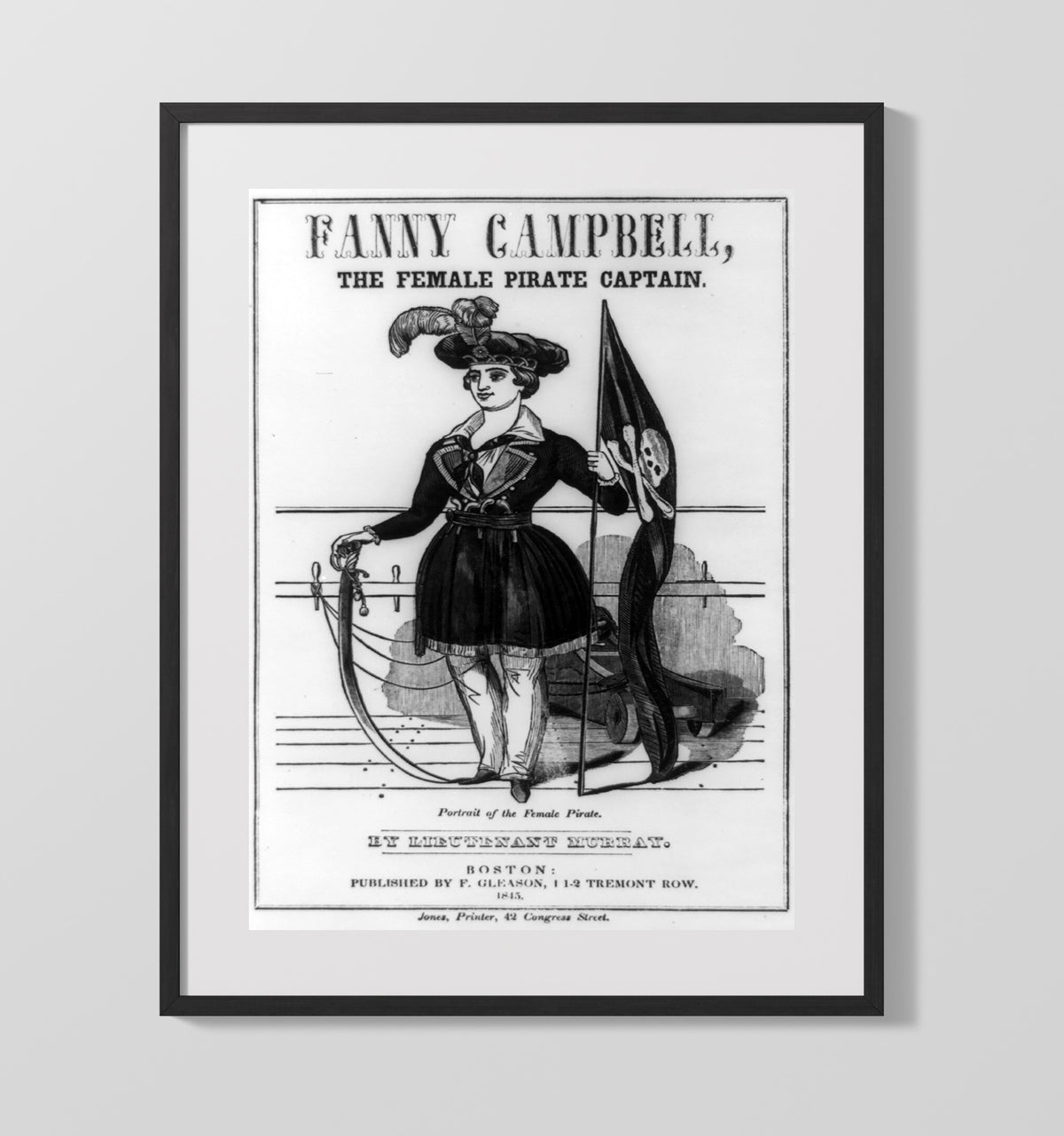 Fanny Campbell - Female Pirate Captain Illustration 1845 16x20 Gallery Frame history wall art