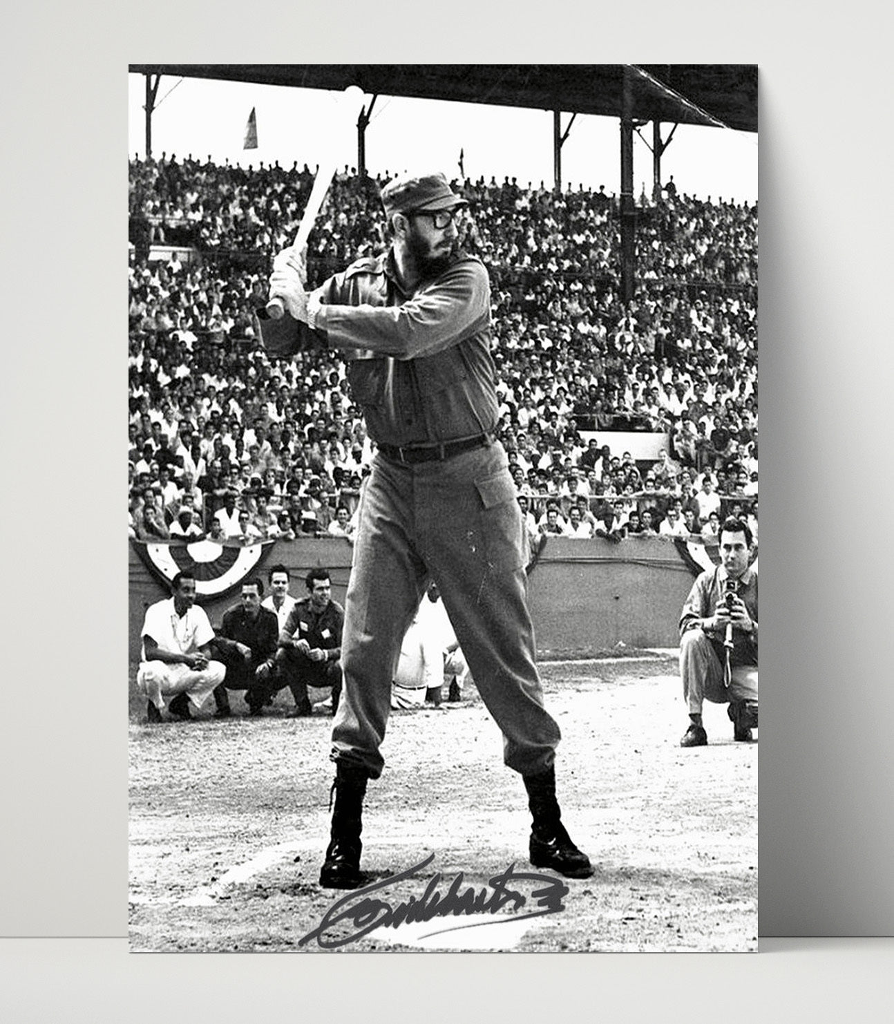 Historical - Fidel Castro - Baseball Stance Exhibition Game 1960S History Wall Art