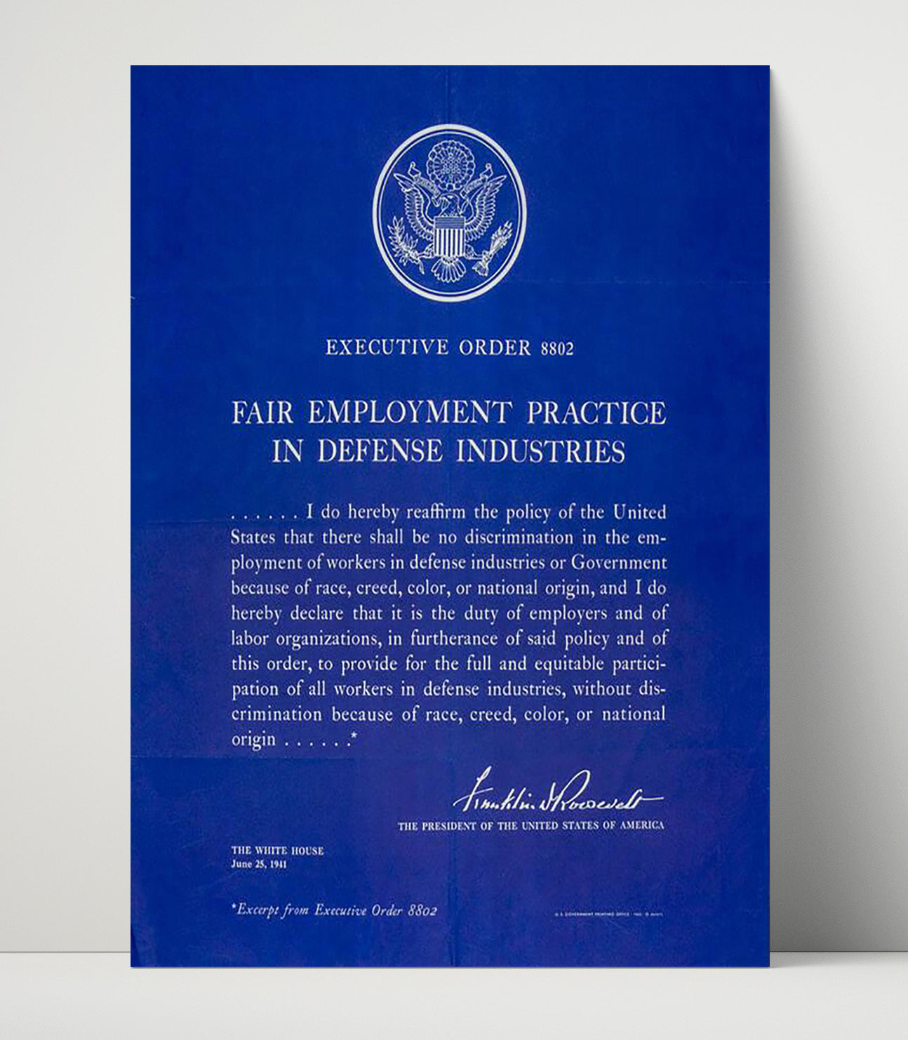 Historical - Franklin D. Roosevelt - Executive Order 8802 Fair Employment 1941 History Wall Art