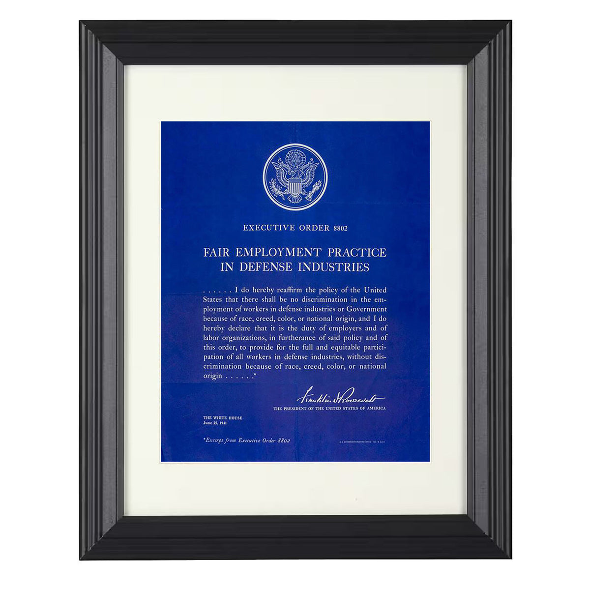 Franklin D. Roosevelt – Fair Employment Order 8802 unframed semi-gloss poster print