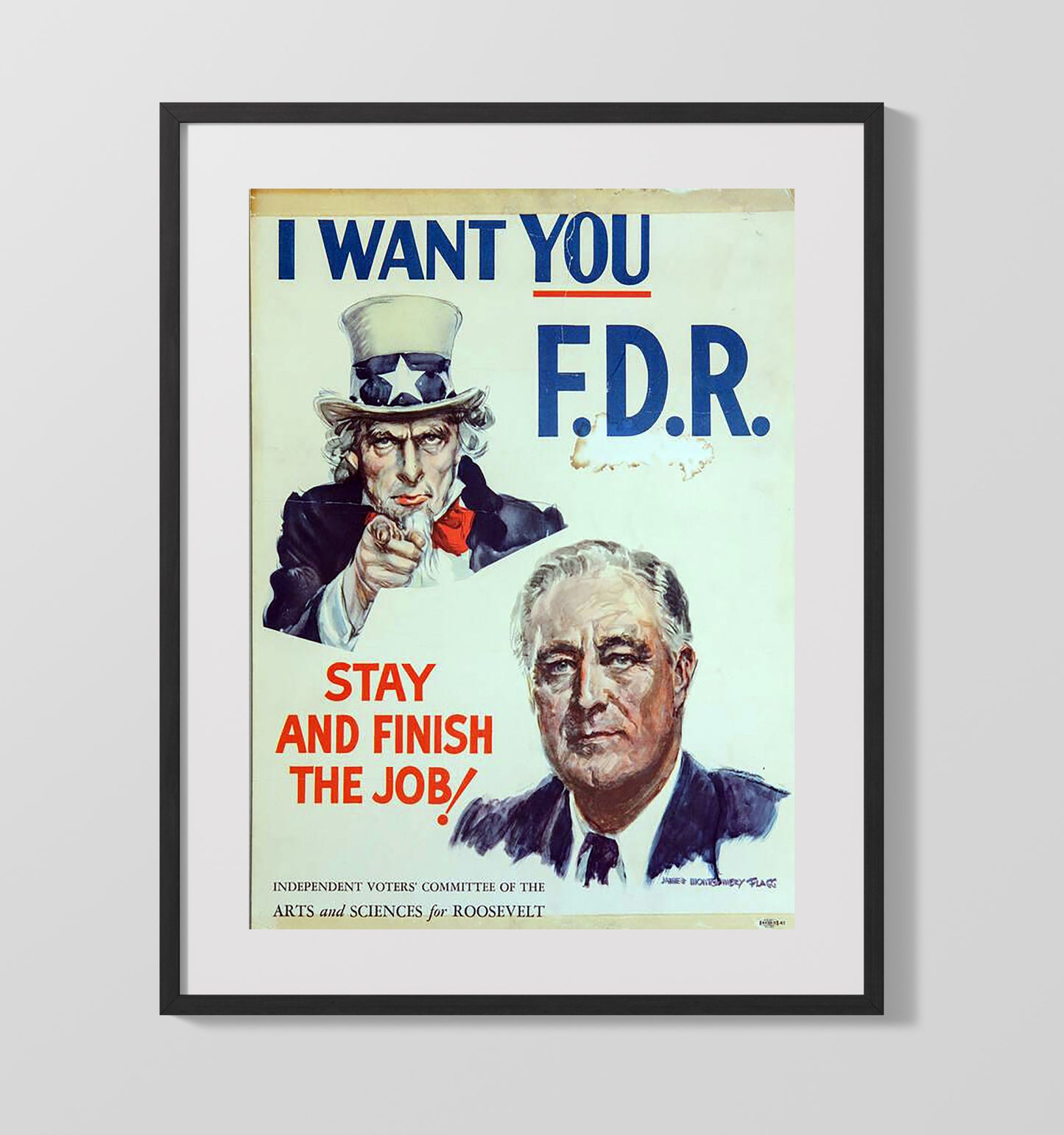 Franklin D. Roosevelt - Finish the Job Campaign Poster 1944 16x20 Gallery Frame history wall art