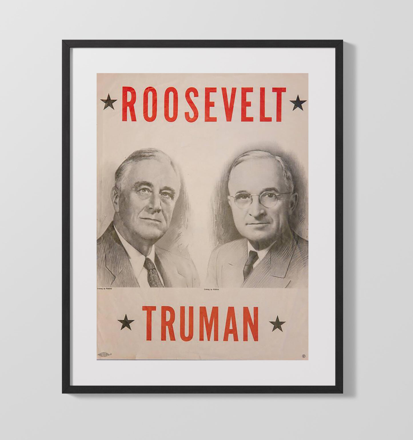Franklin D. Roosevelt and Harry S. Truman - Campaign Poster 1944 16x20 Gallery Frame history wall art