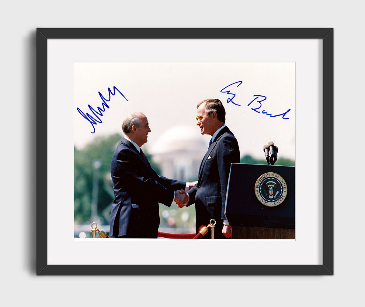 George H. W. Bush and Mikhail Gorbachev - Cold War Summit Handshake 1989 16x20 Gallery Frame history wall art