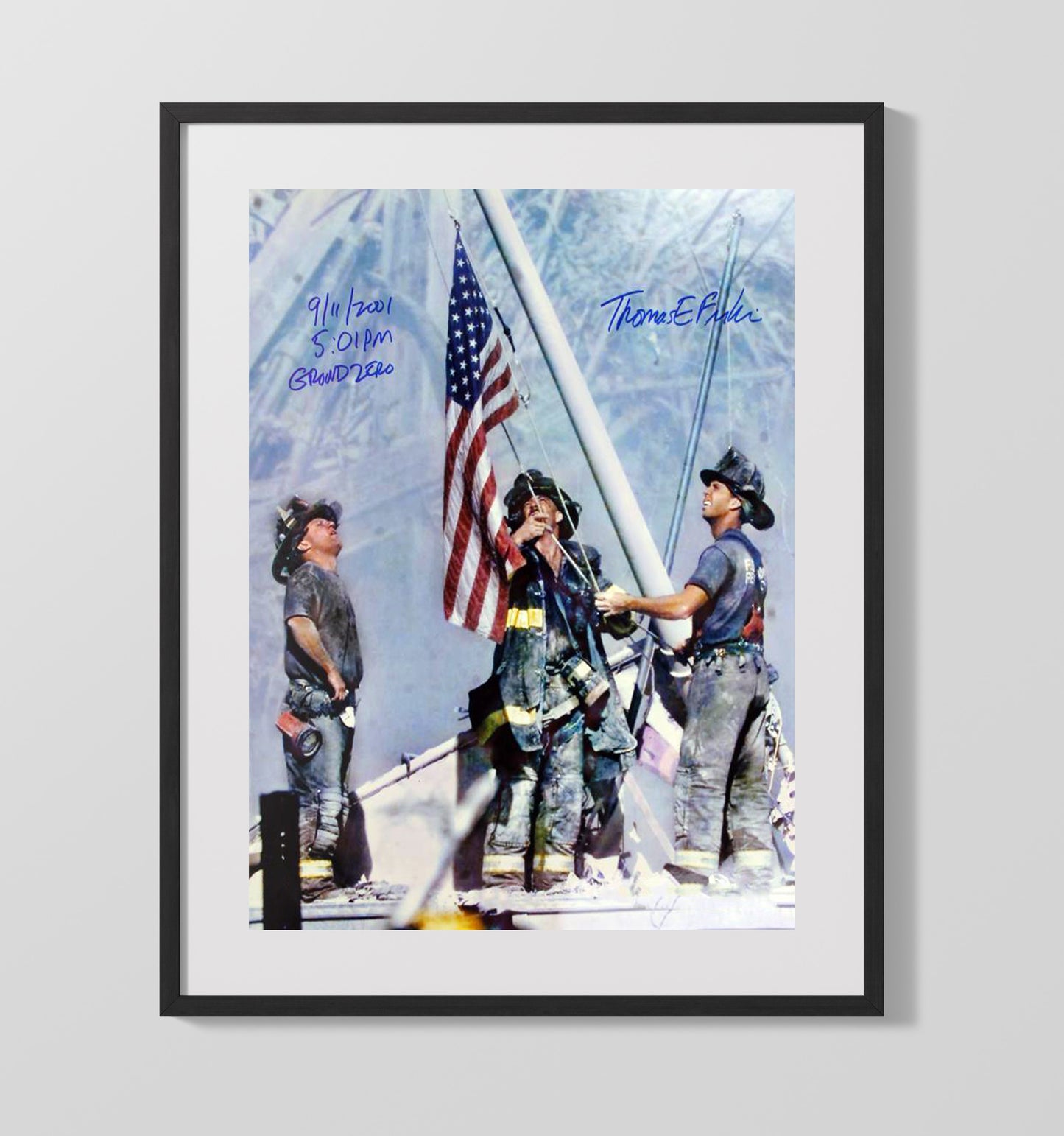 Ground Zero Firefighters - Raising American Flag September 11 2001 16x20 Gallery Frame history wall art