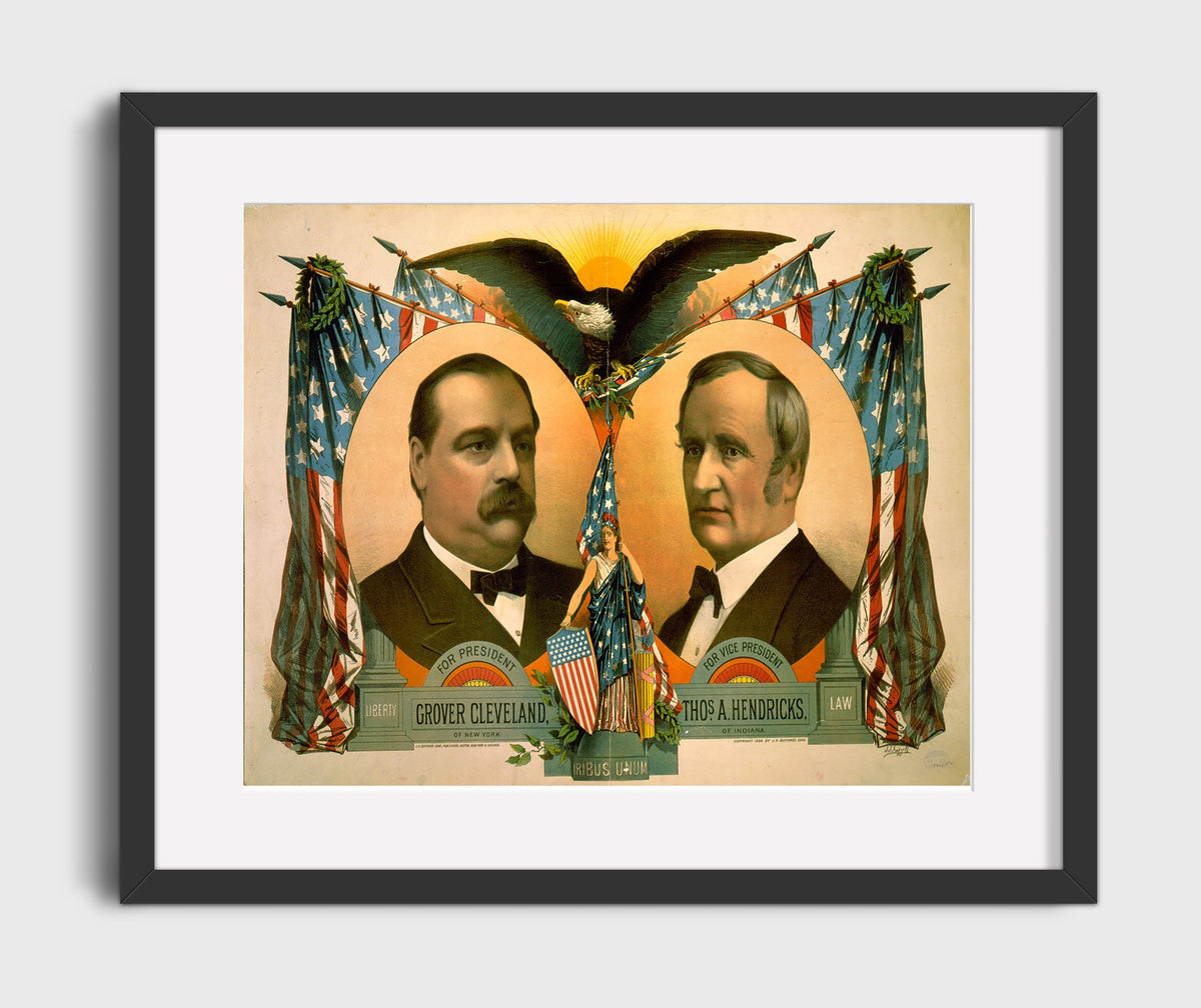 Grover Cleveland and Thomas A. Hendricks - Presidential Campaign Poster 1884 16x20 Gallery Frame history wall art