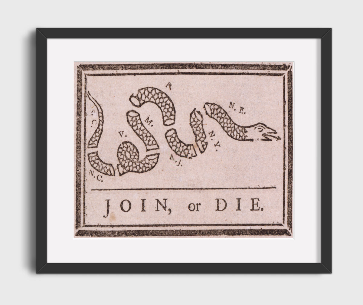 Join or Die - Benjamin Franklin Unity Cartoon 1754 16x20 Gallery Frame history wall art
