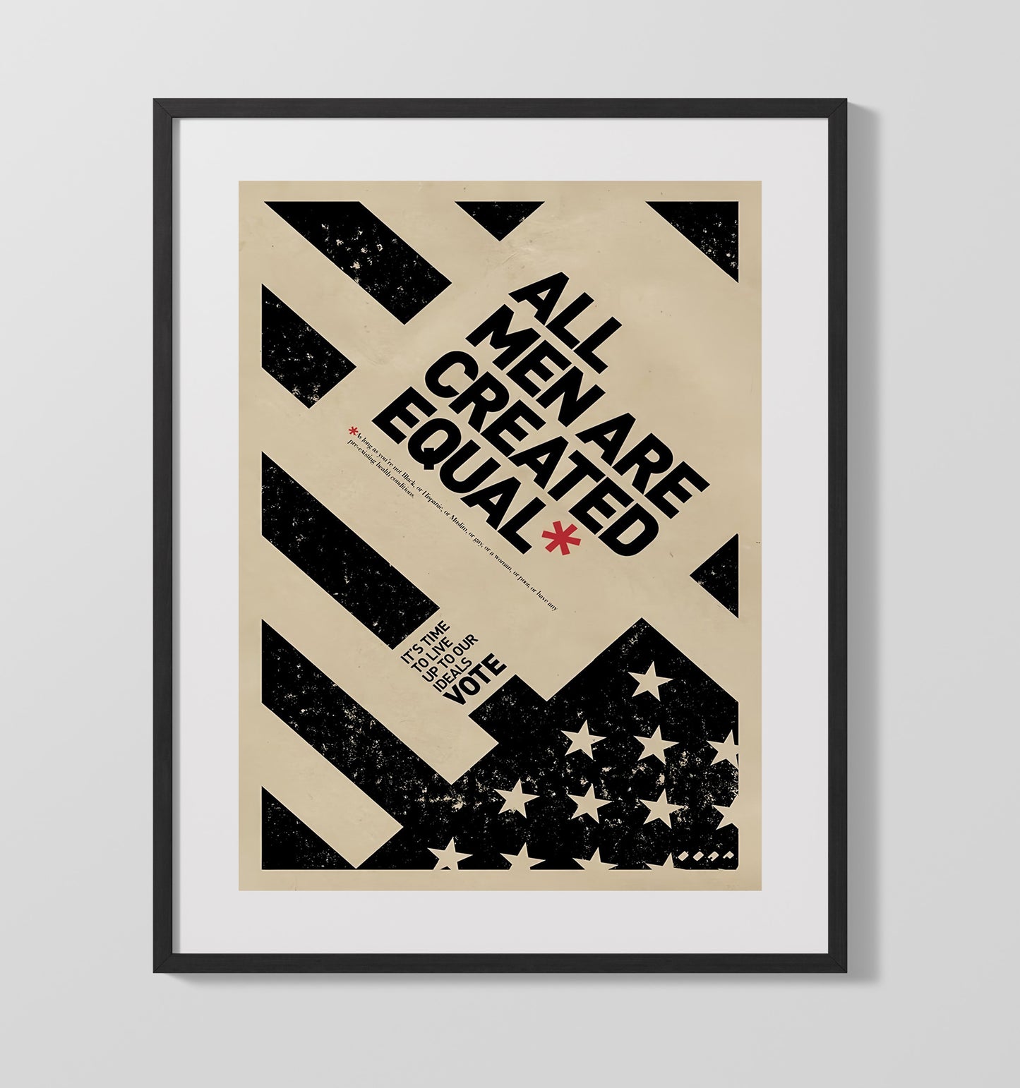 Modern Political Poster - All Men Are Created Equal Bold Typography Design 16x20 Gallery Frame history wall art