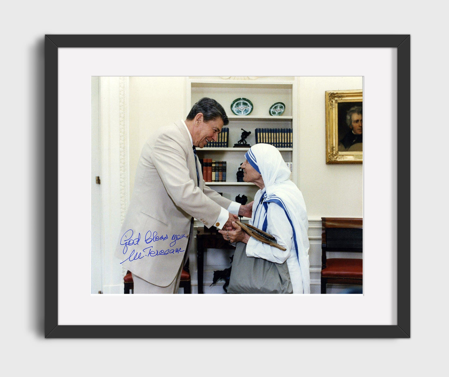 Mother Teresa and Ronald Reagan - White House Meeting 1985 16x20 Gallery Frame history wall art