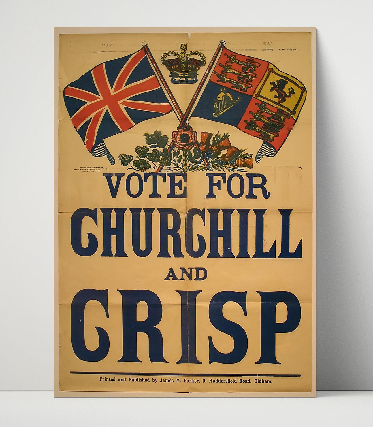 Historical - Political Campaign Poster - Vote For Churchill British Flag Crown Graphic History Wall Art
