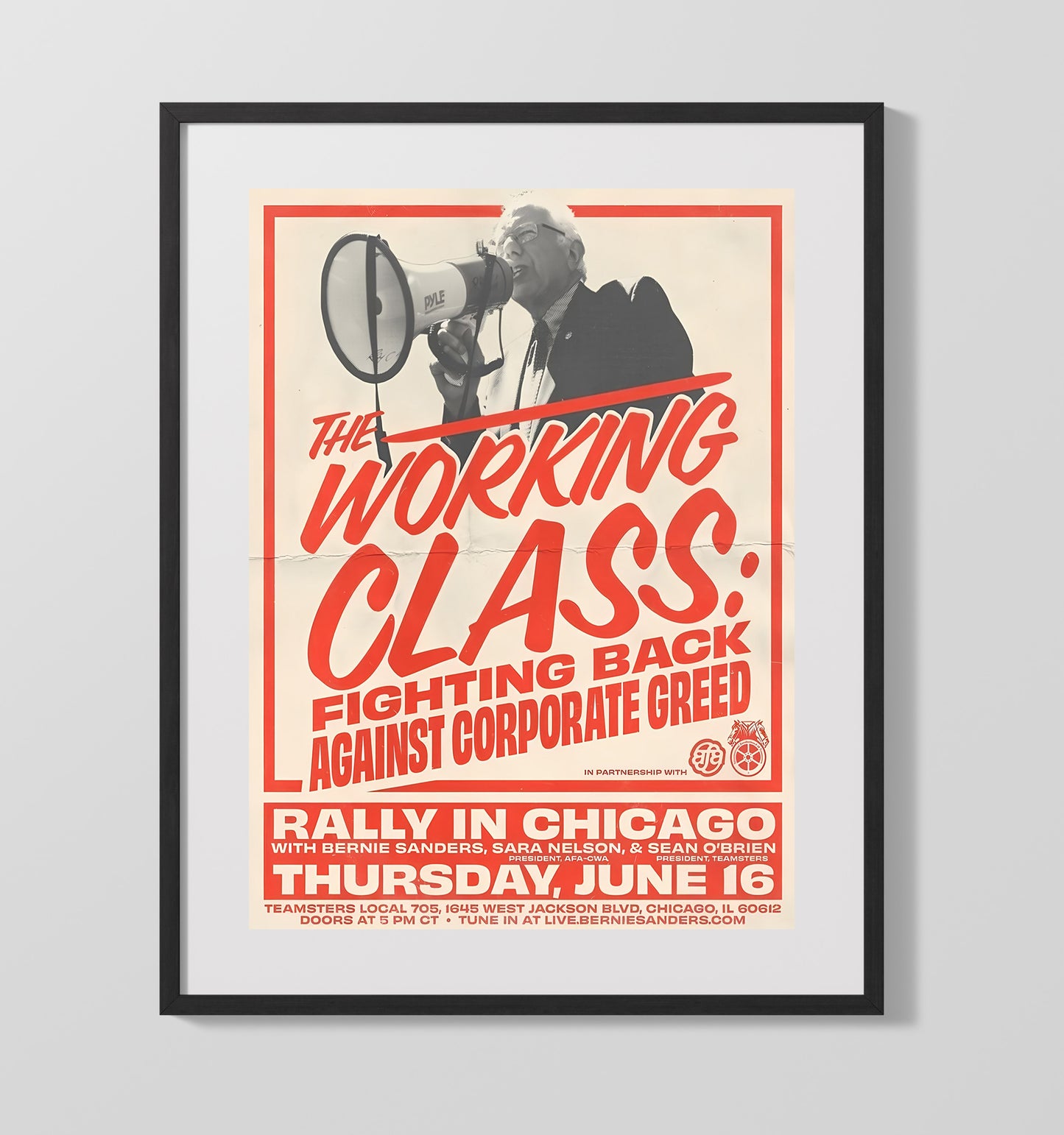 Political Rally Poster - the Working Class Fighting Back Bernie Sanders Chicago Event 16x20 Gallery Frame history wall art