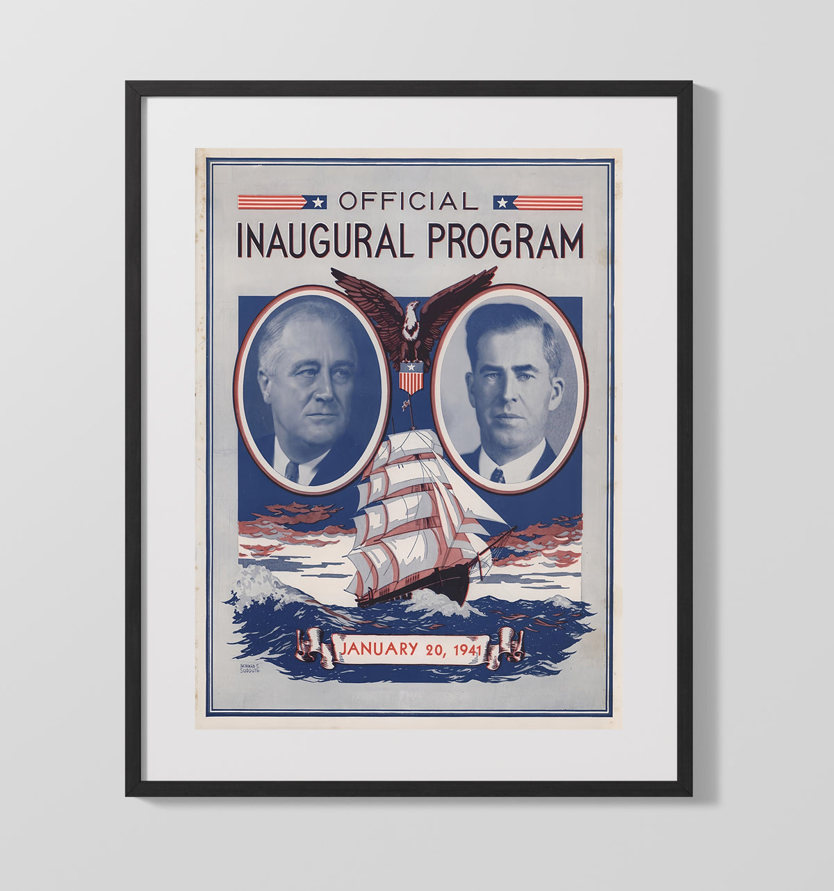 Presidential Inauguration Poster - Official Program Roosevelt 1941 Eagle Ship 16x20 Gallery Frame history wall art