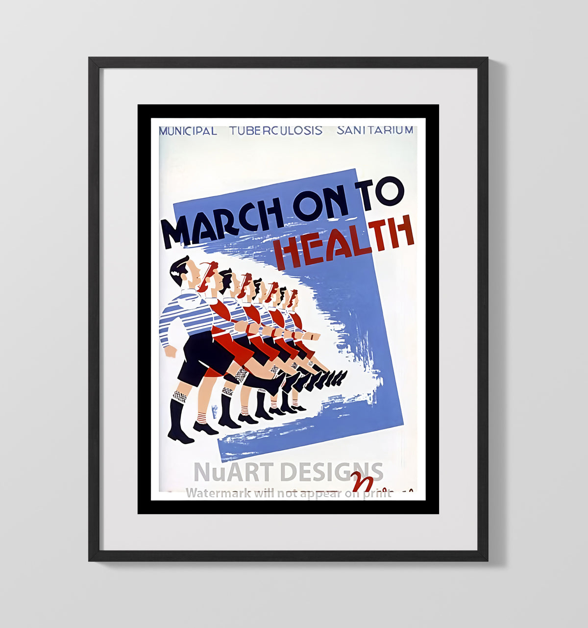 Public Health Poster - March on to Health Tuberculosis Campaign 16x20 Gallery Frame history wall art