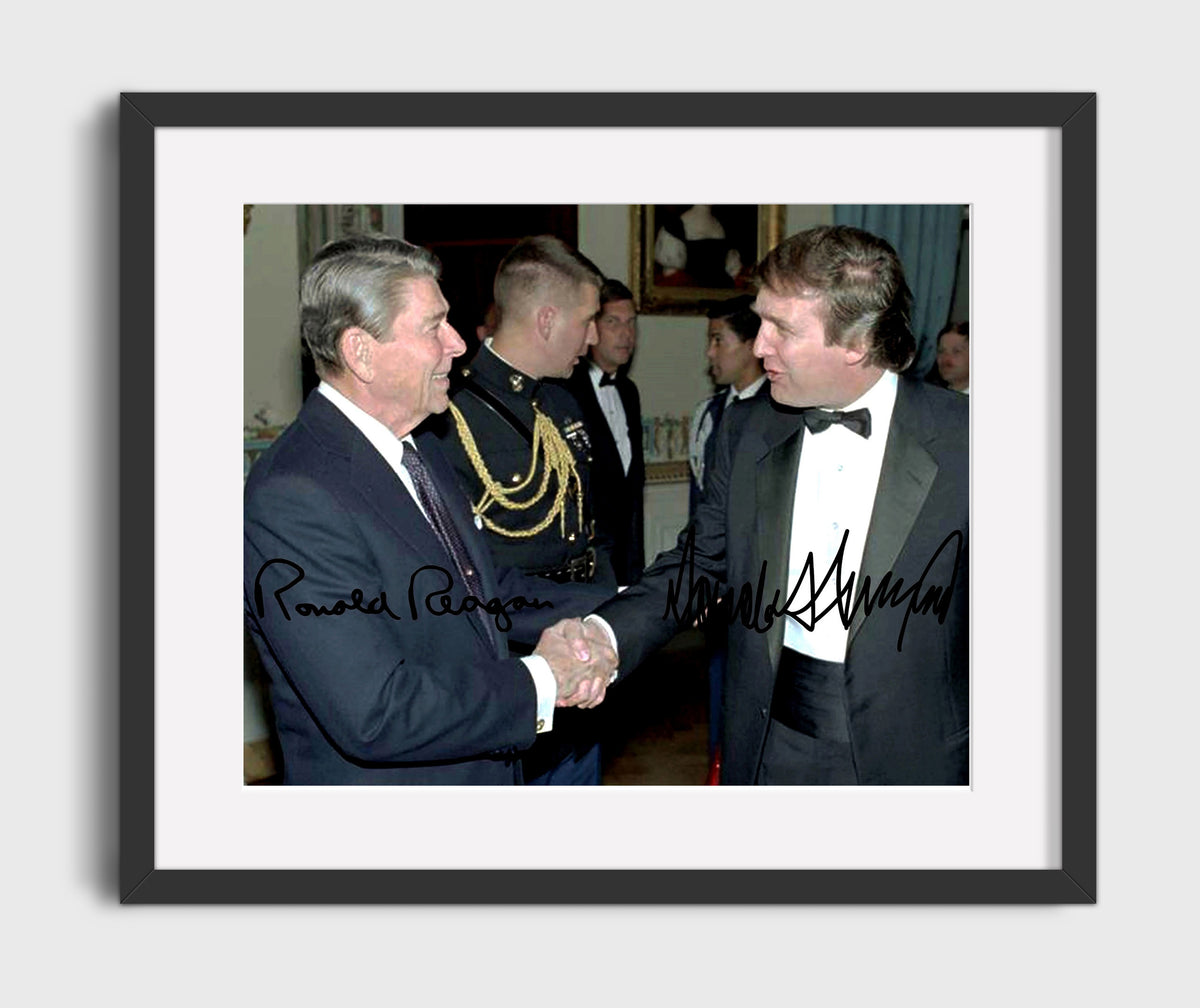 Ronald Reagan and Donald Trump - White House Reception Meeting 1987 16x20 Gallery Frame history wall art