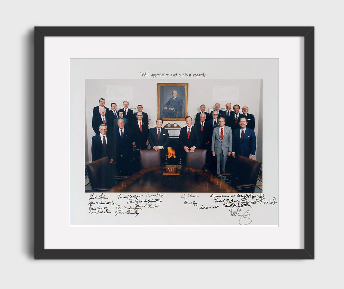 Ronald Reagan and George H. W. Bush - Cabinet with Appreciation Message 16x20 Gallery Frame history wall art