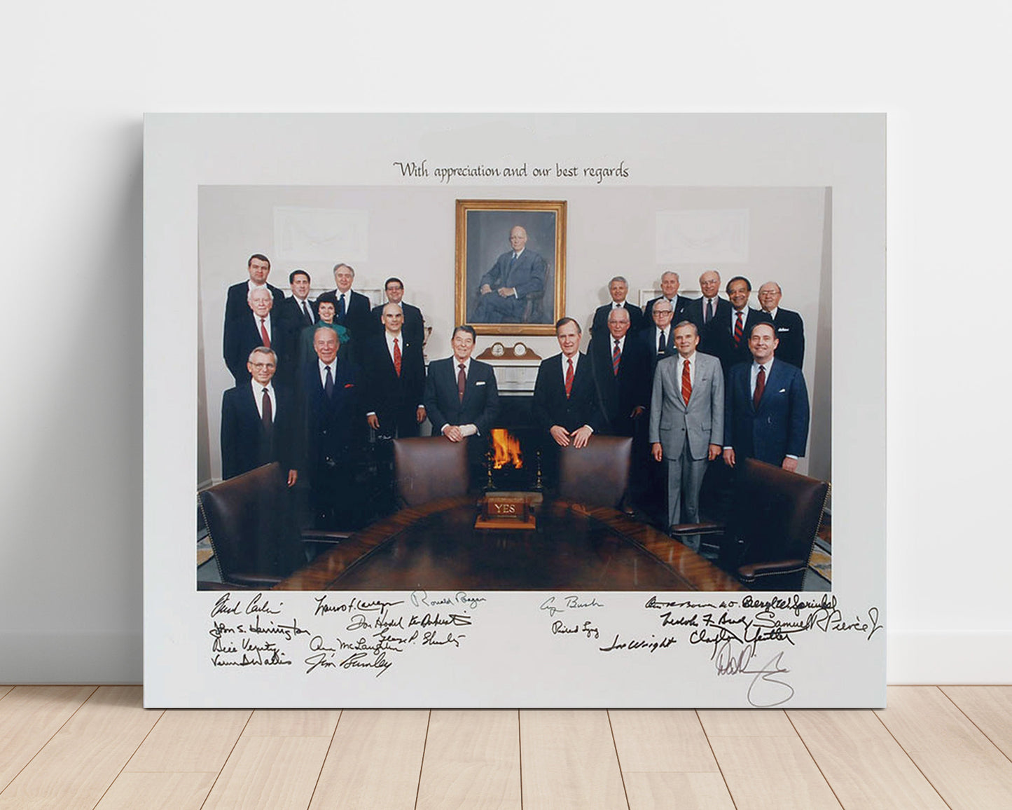 Historical - Ronald Reagan And George H. W. Bush - Cabinet Portrait With Appreciation Message - Landscape History Wall Art
