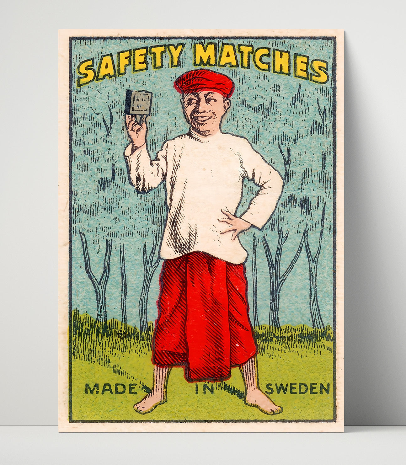 Historical - Vintage Product Poster - Safety Matches Sweden Folk Illustration History Wall Art