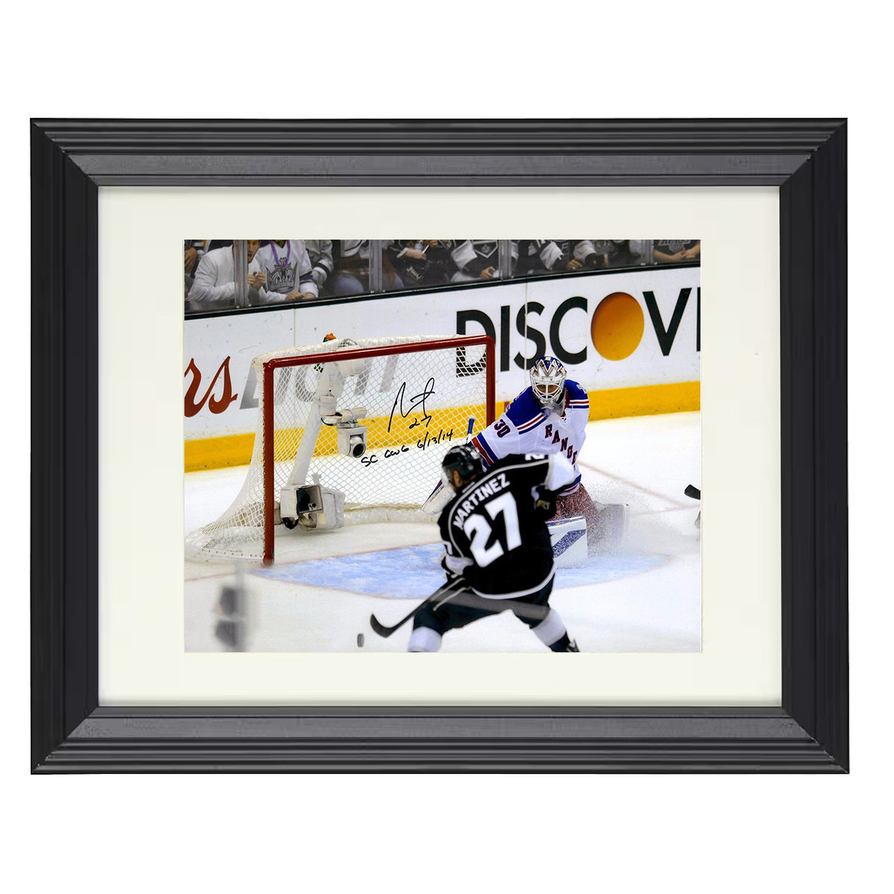 Alec Martinez – Los Angeles Breakaway vs. New York Goalie 8x10 matted black framed hockey wall art