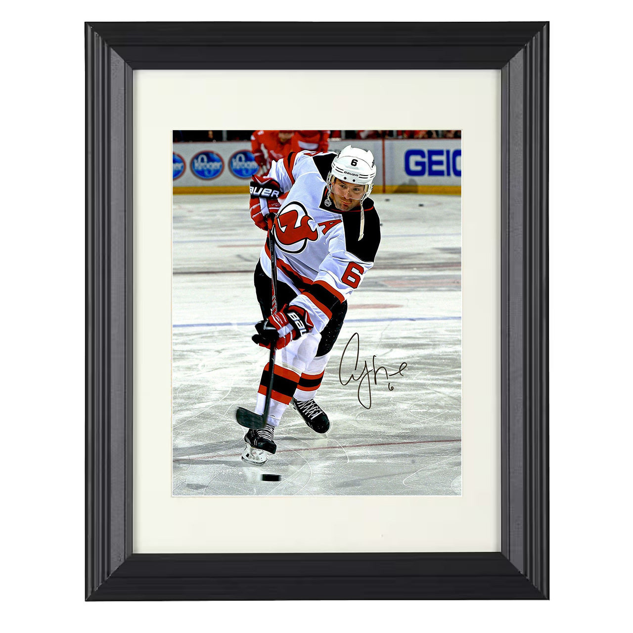 Andy Greene – New Jersey Defensive Play 8x10 matted black framed hockey wall art