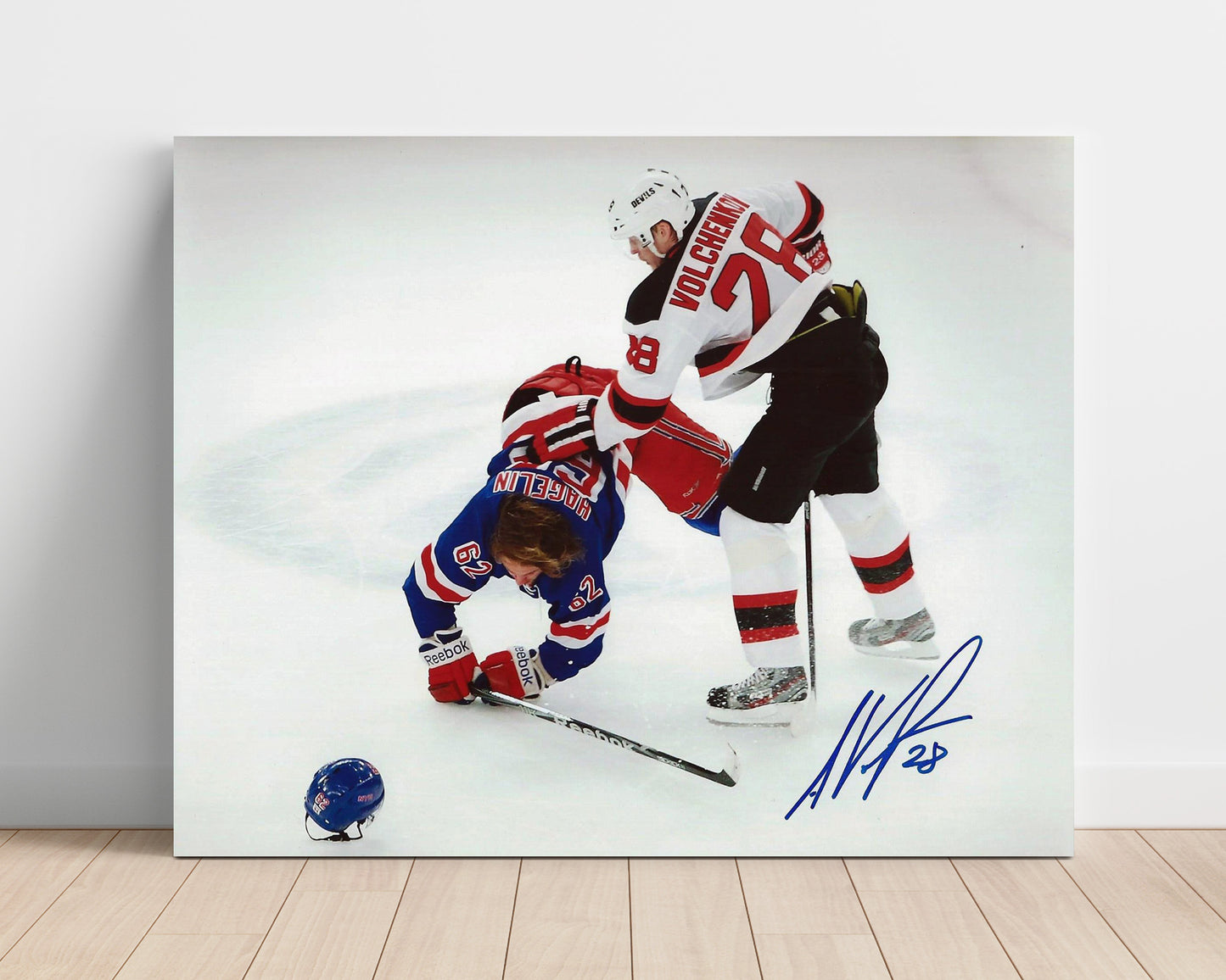 Anton Volchenkov - New Jersey Hockey Fight vs New York Player Hockey Wall Art - hockey wall art print