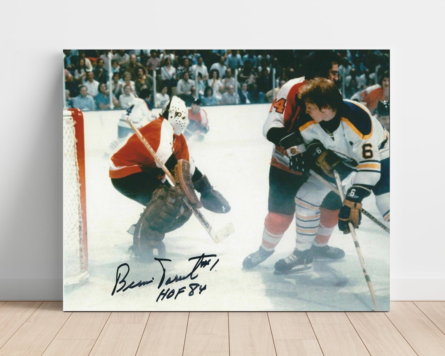 Bernie Parent - Philadelphia Hockey Goalie Save vs Boston Vintage Hockey Wall Art - hockey wall art print