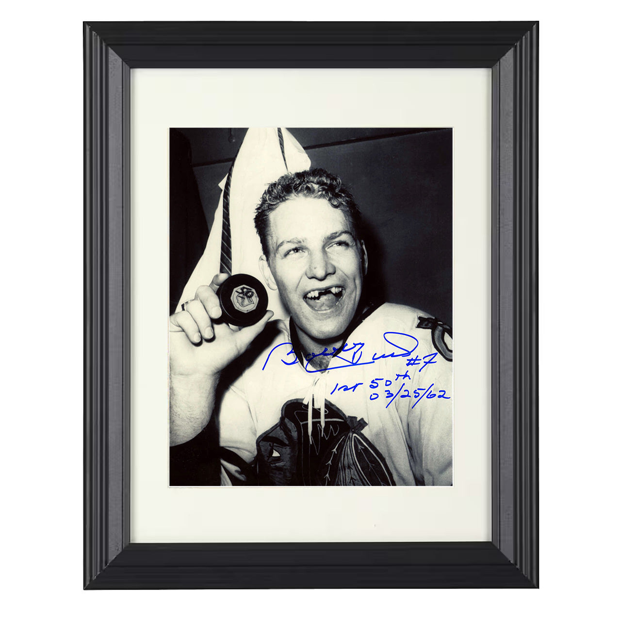 Bobby Hull – Chicago 50th Goal Celebration 1962 8x10 matted black framed hockey wall art