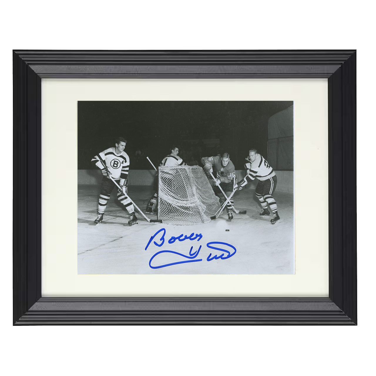 Bobby Hull – Chicago Battle at Net 8x10 matted black framed hockey wall art