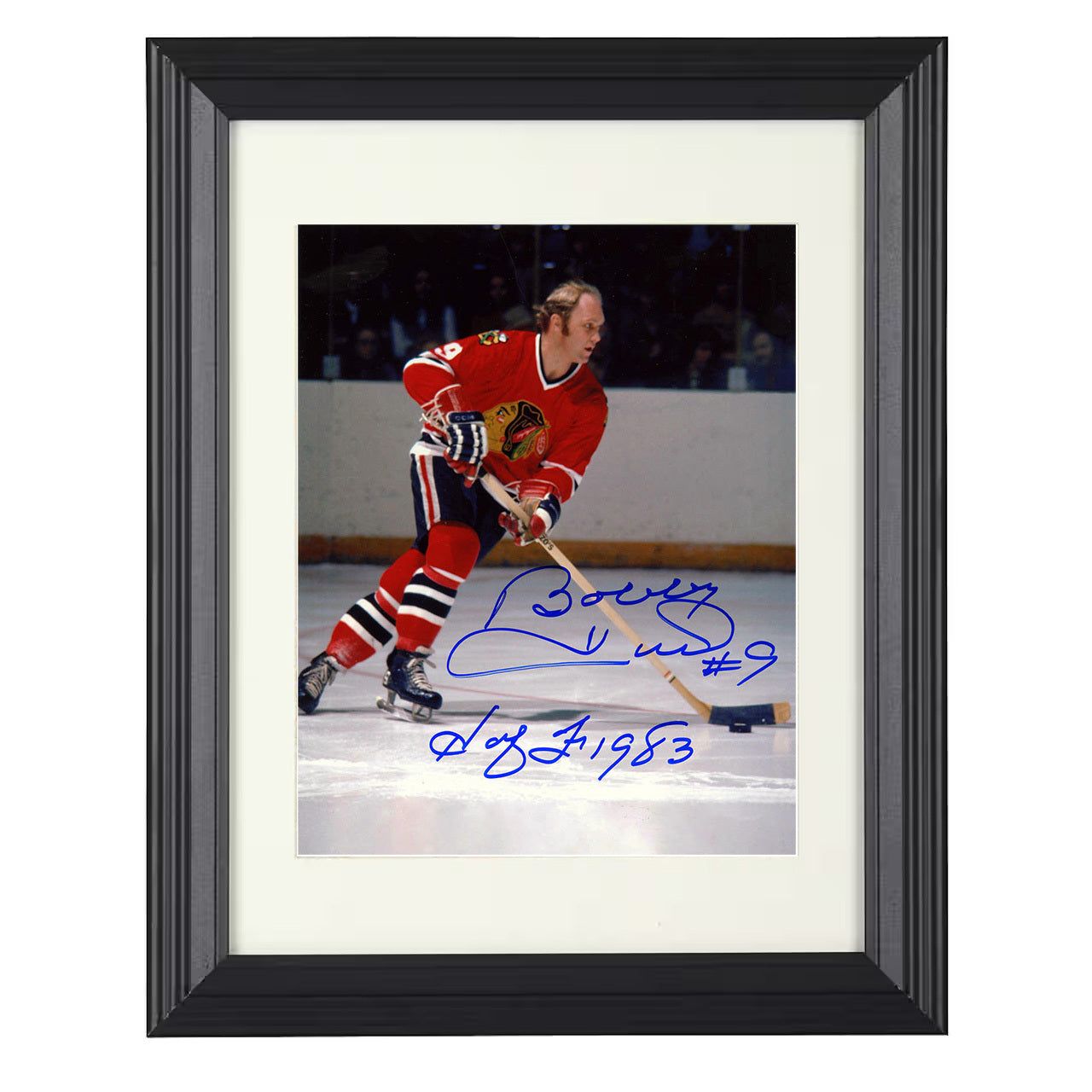 Bobby Hull – Chicago Slap Shot Action Spotlight 8x10 matted black framed hockey wall art