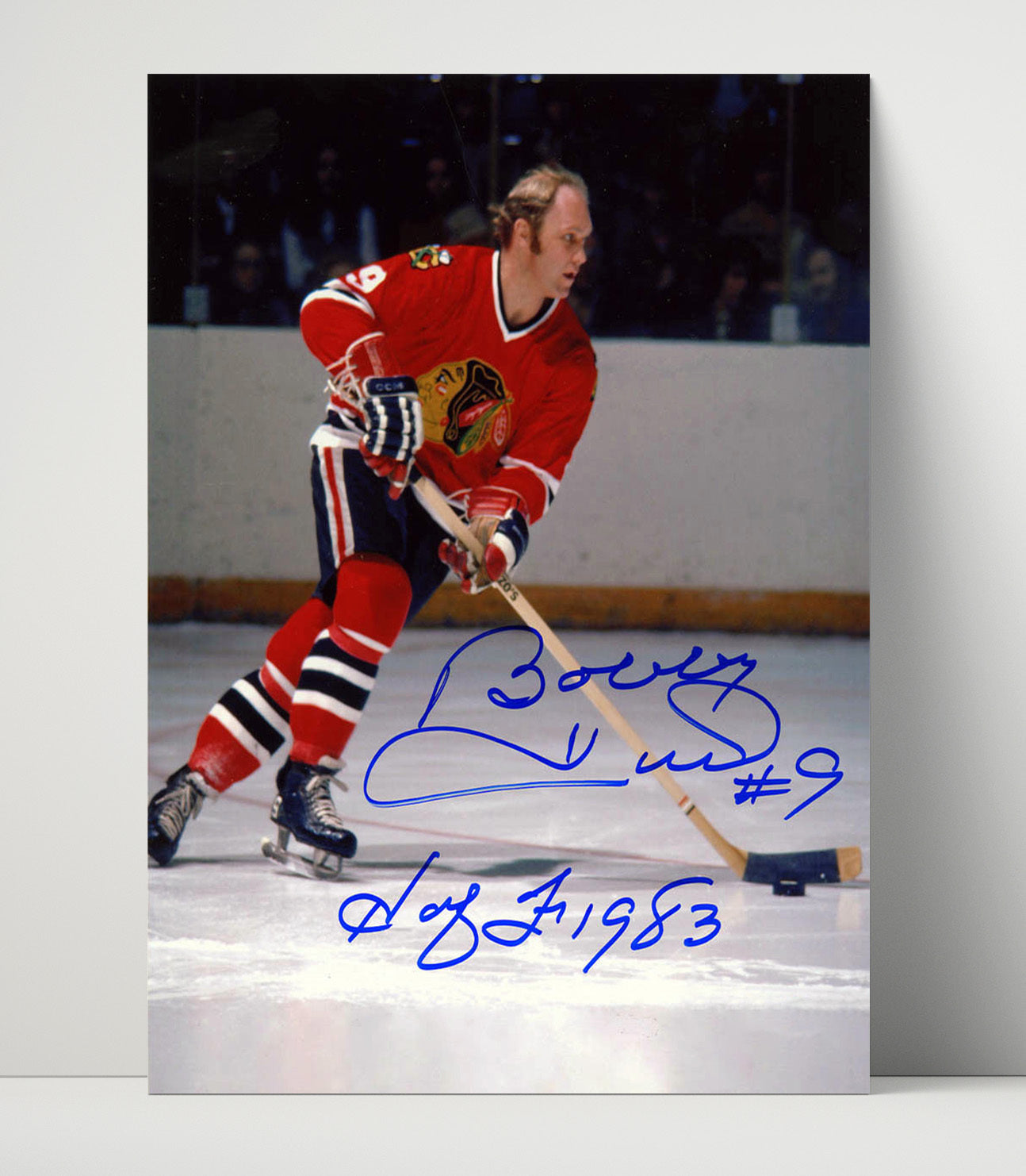 Bobby Hull - Chicago Hockey Slap Shot Action Spotlight Hockey Wall Art - hockey wall art print