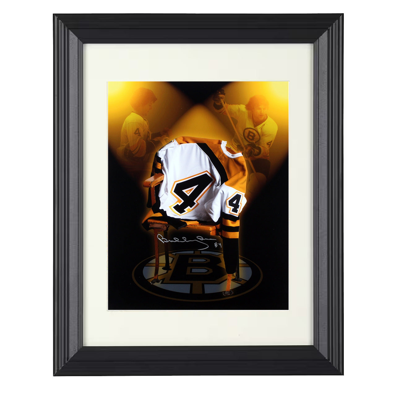 Bobby Orr – Boston Number 4 Jersey Tribute Spotlight 8x10 matted black framed hockey wall art