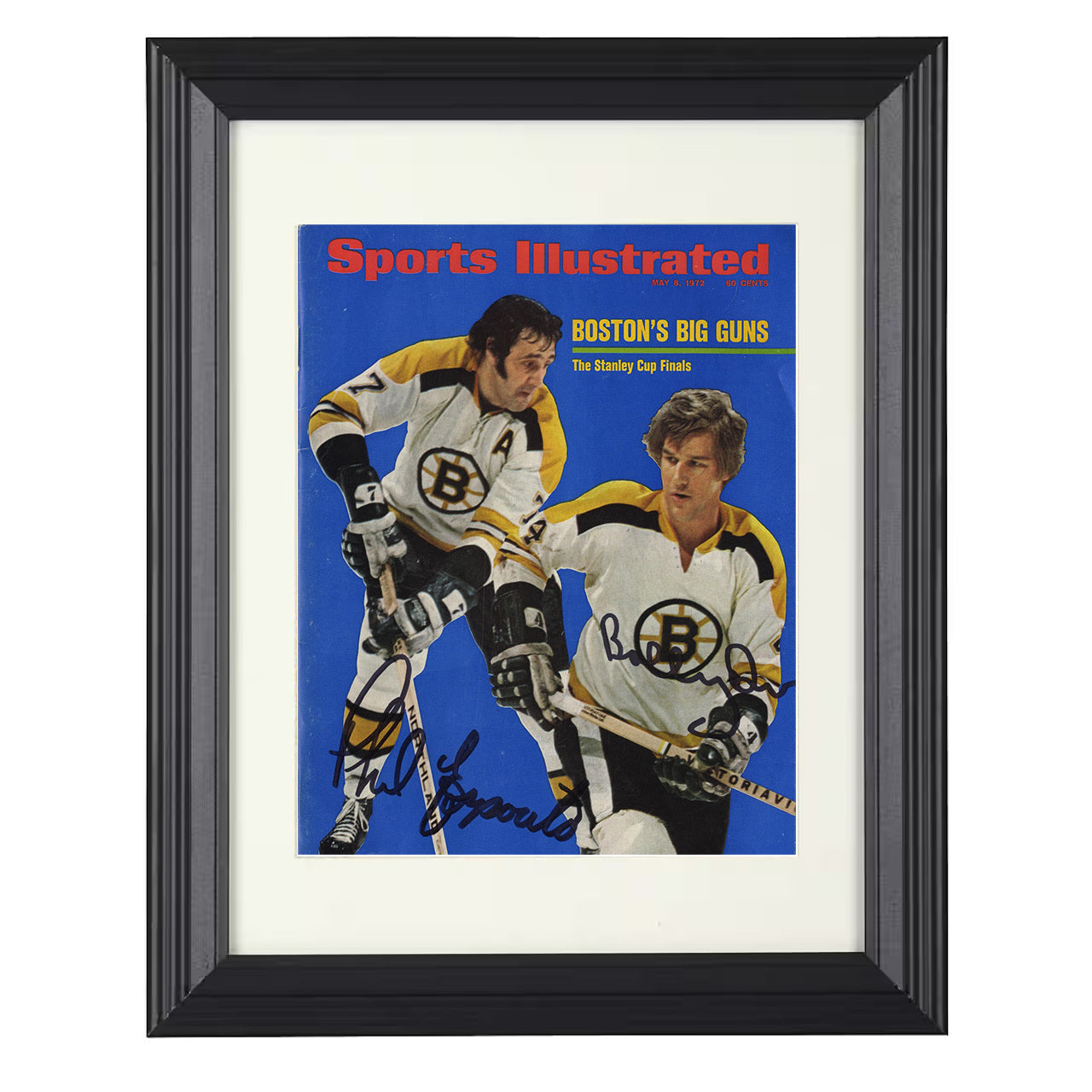 Orr and Esposito – Boston Cup Stars 1972 SI 8x10 matted black framed hockey wall art