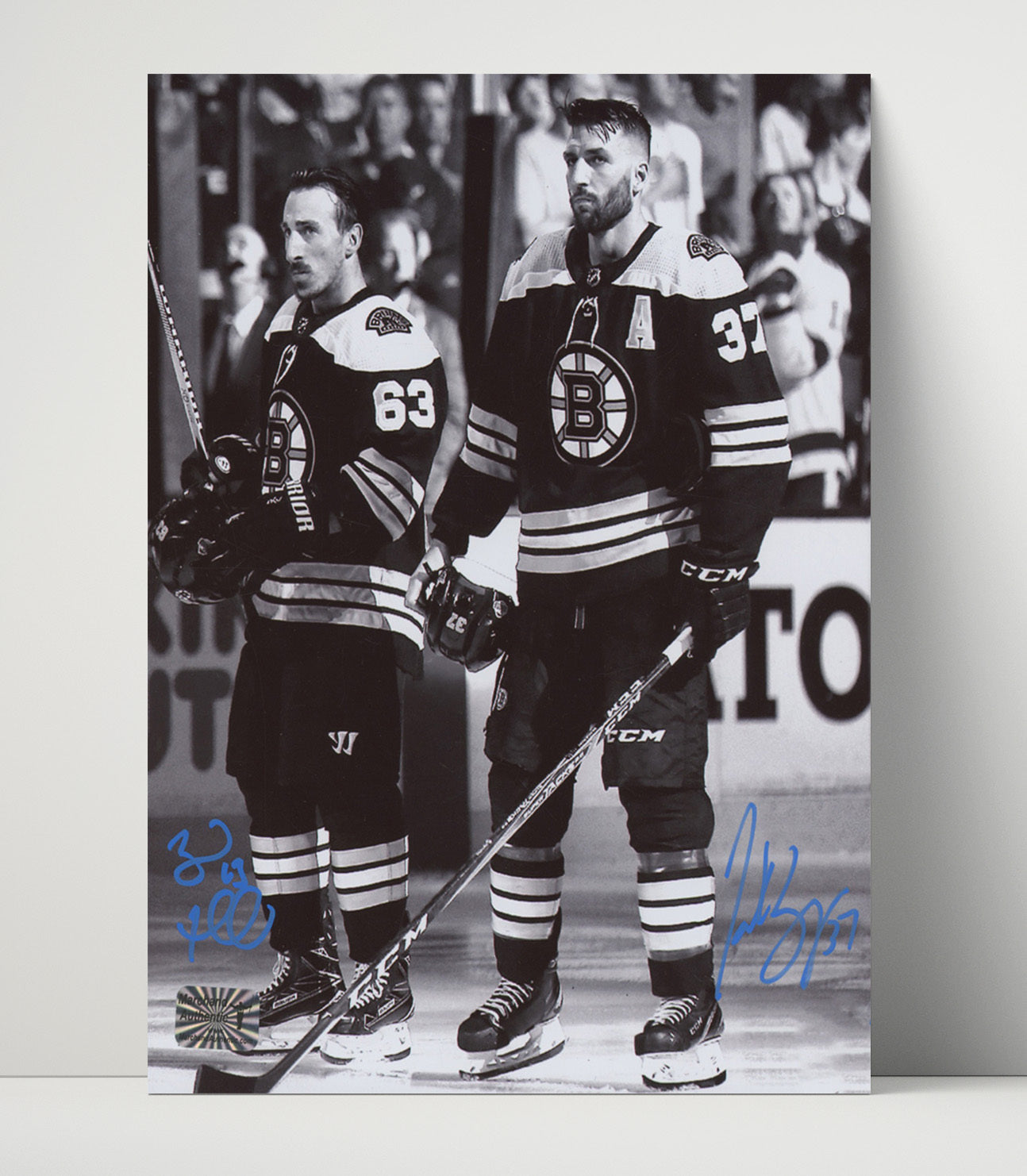 Brad Marchand and Patrice Bergeron - Boston Hockey Teammates Pre Game Moment Hockey Wall Art - hockey wall art print