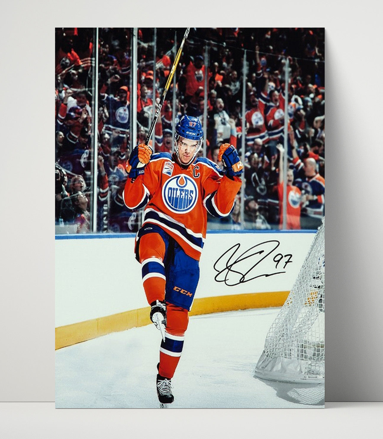 Connor Mcdavid - Edmonton Hockey Home Opener Goal Celebration Hockey Wall Art - hockey wall art print