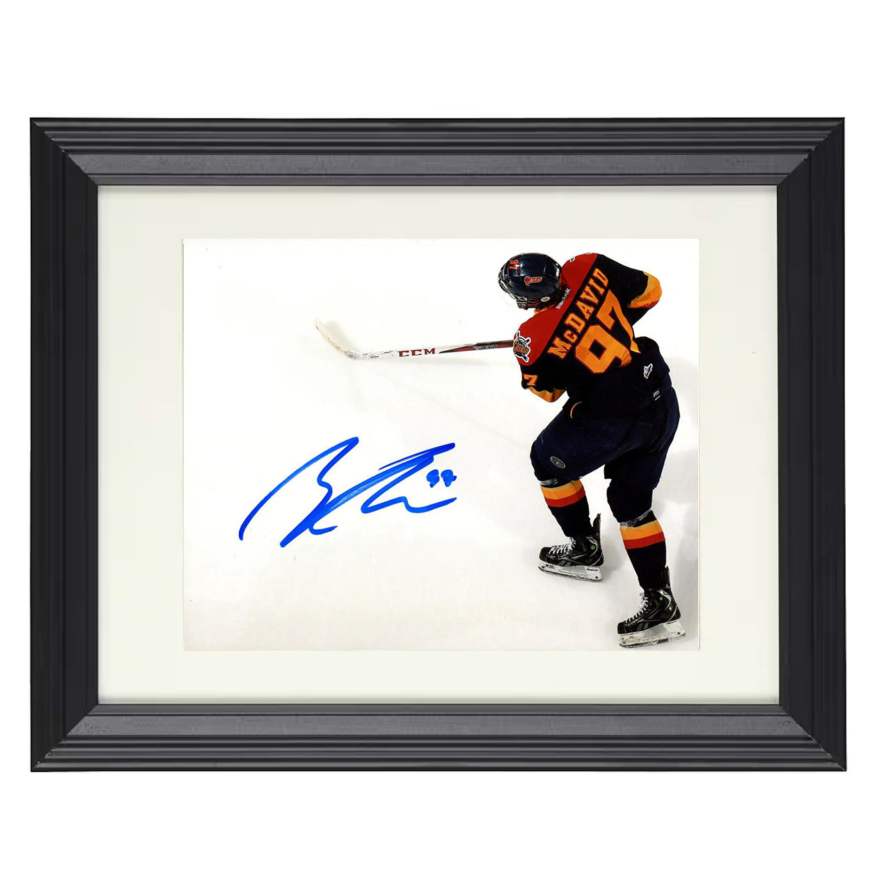 Connor McDavid – Edmonton Overhead Shooting Action 8x10 matted black framed hockey wall art